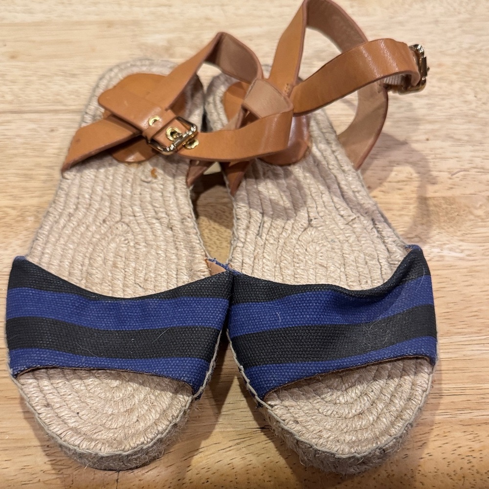 Coach Tan and Blue Espadrille Sandals size 7.5